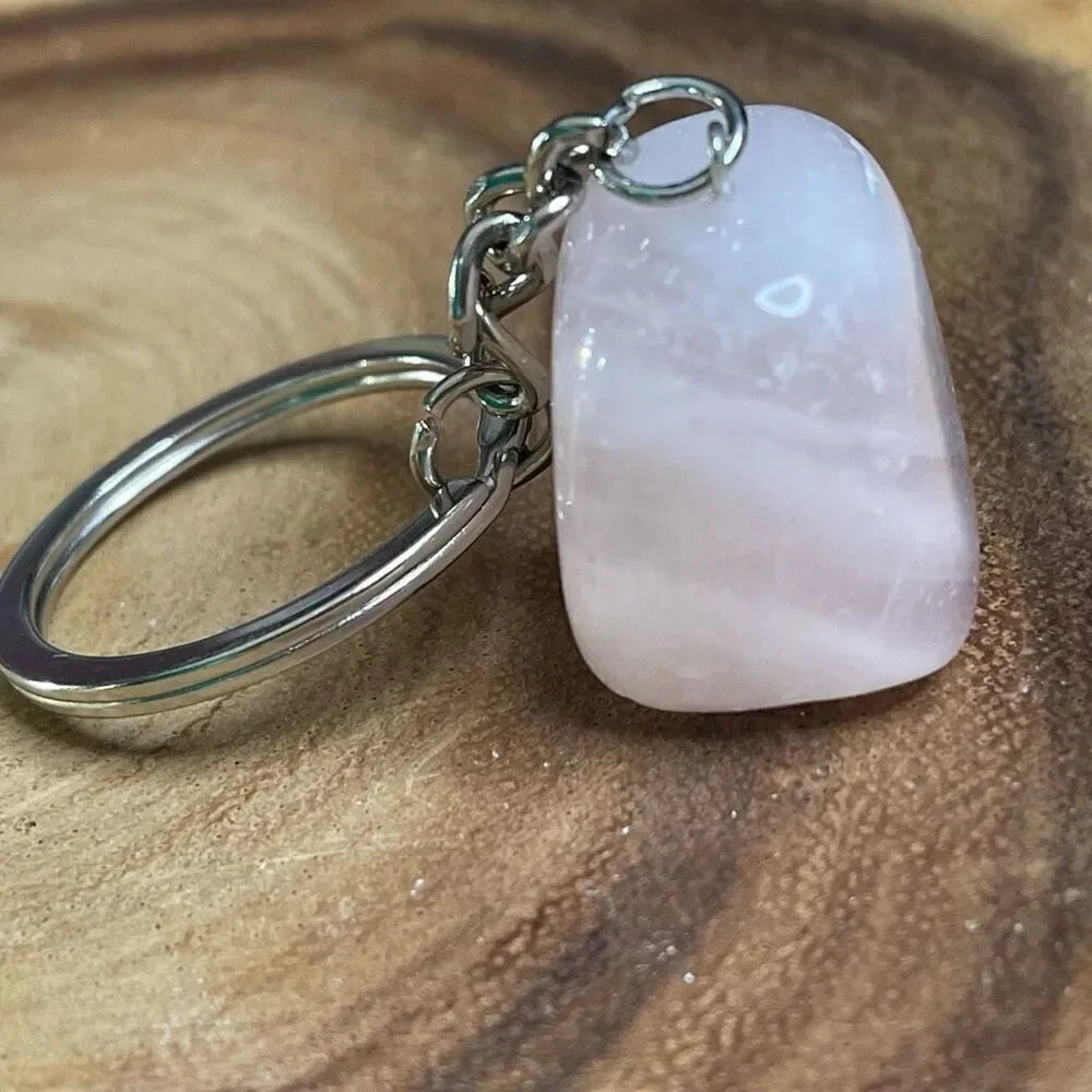 Rose quartz cube keychain key ring pendant chain NEW pink natural